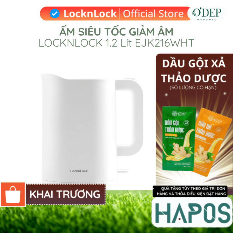 Ấm đun siêu tốc 1.2L giảm âm LocknLock Silent Electric Kettle - Màu trắng EJK216WHT - HAPOS HOF