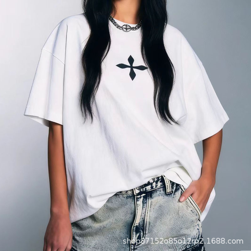 SMFK Giant Cross Statue Tee Black and white loose-fitting large cross pattern short-sleeve shirt T S