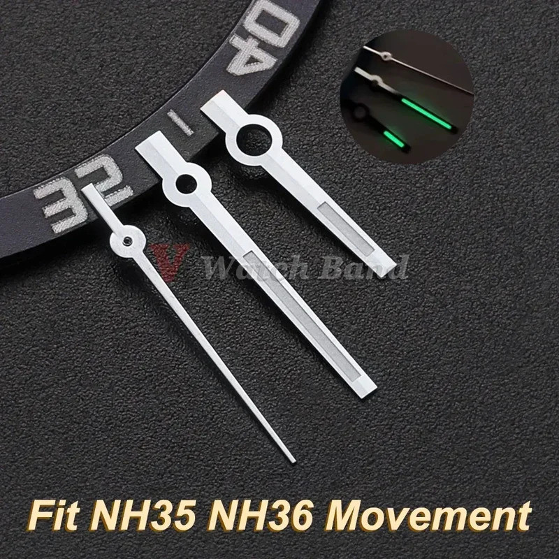 Đánh Bóng Bạc Aiguille NH35 Đồng Hồ Tay Kim C3 Lumen Con trỏ Datejust Tay Cho Seiko NH35 / NH36 Linh