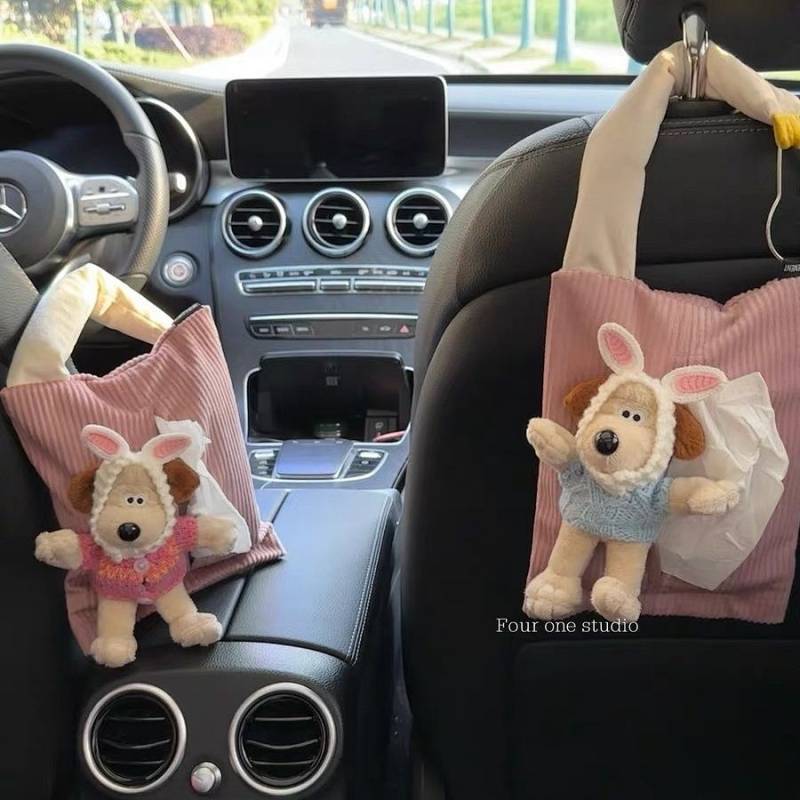 Cute Dog Car Tissue Box Car Seat Hanging Tissue Bag Tissue Bag Multifunctional Creative Tissue Box X