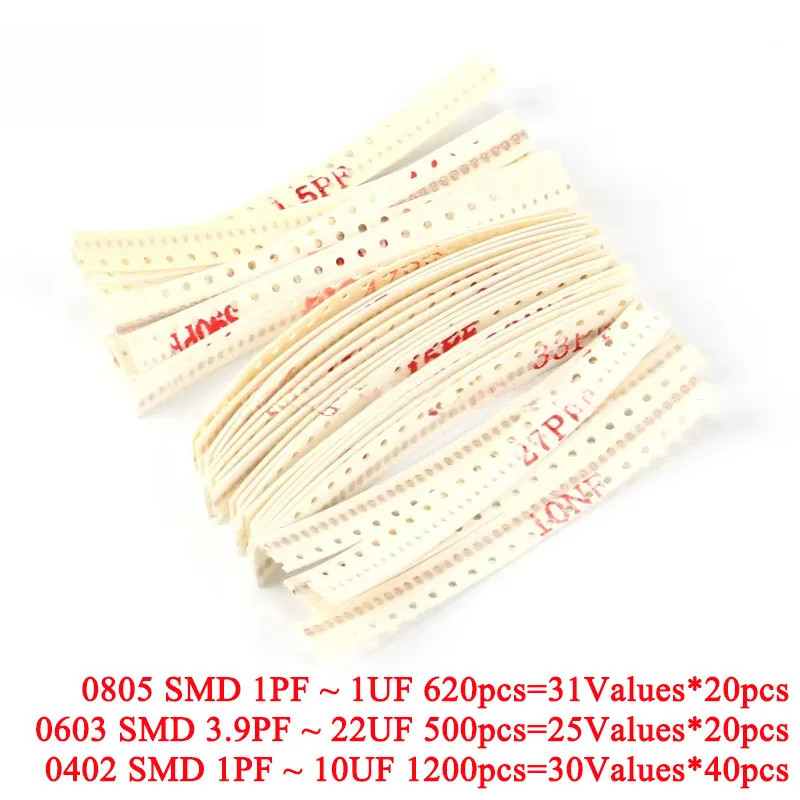 500 chiếc-1200 chiếc 0805 0603 0402 Tụ điện SMD 1PF -1UF 3.9PF-22UF 1-10UF Thành phần Gói Tụ điện Cá