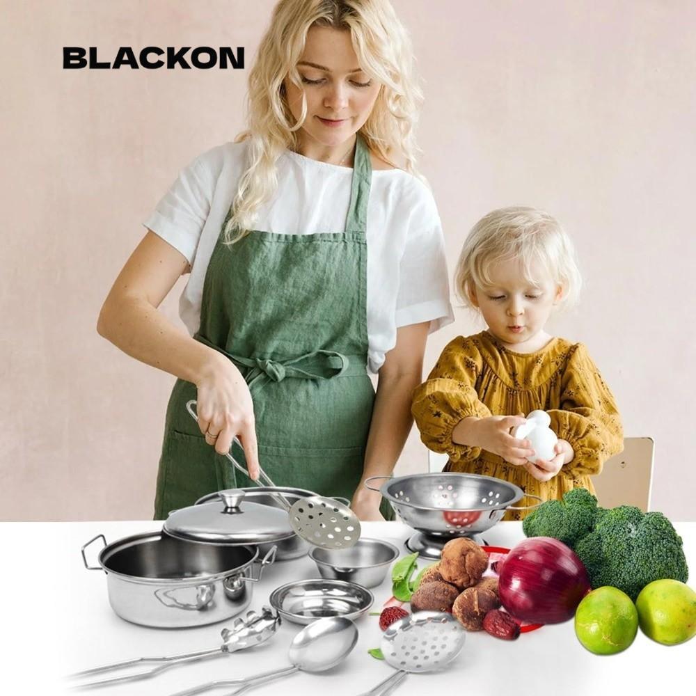 Dụng cụ nấu ăn bằng thép không gỉ BLACKON, Xẻng nồi có nắp Bộ đồ chơi nhà bếp, Đồ chơi nấu ăn mini t