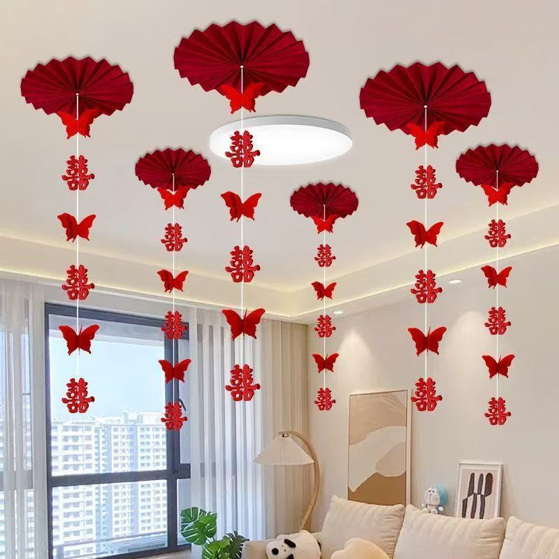 New Product#Wedding Room Decoration Arrangement Red Pink Butterfly String Bedroom Living Room Corrid