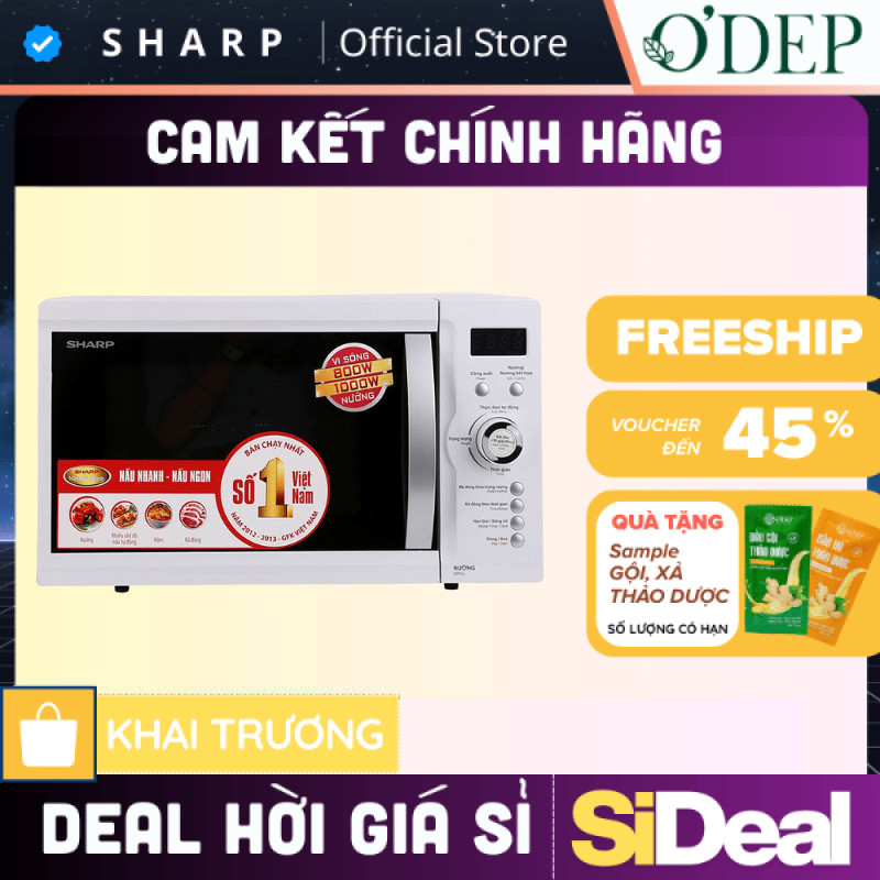 Lò vi sóng có nướng Sharp 23 Lít Chính hãng, 1000W 5 mức công suất R-G371VN-W - SIDEAL SIA