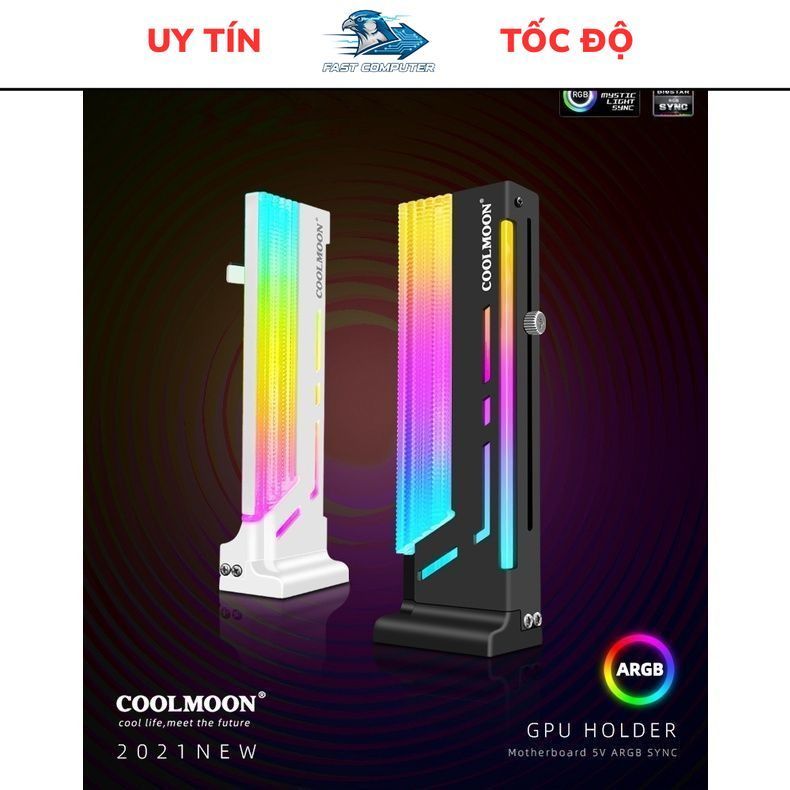 Giá đỡ VGA CoolMoon GH2 dạng đứng, GT8 dạng ngang Led 5V ARGB - đồng bộ Mainboard hoặc Hub CoolMoon.