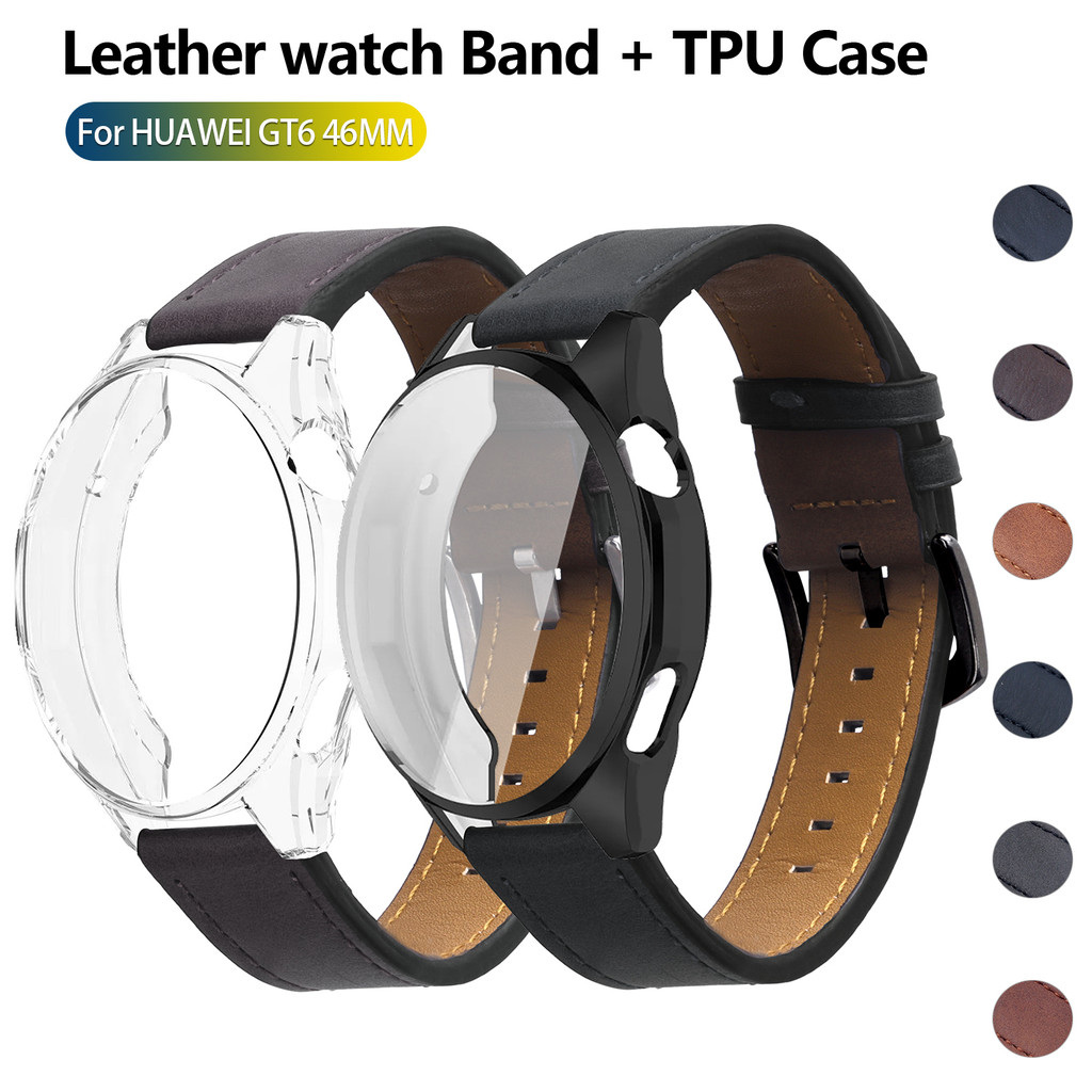 Ốp Lưng TPU Và Dây Da 22 Mm Cho Huawei WATCH GT 6 GT6 Pro GT5 46mm Buds Band Dây Đeo Tay Mềm Cho Hua