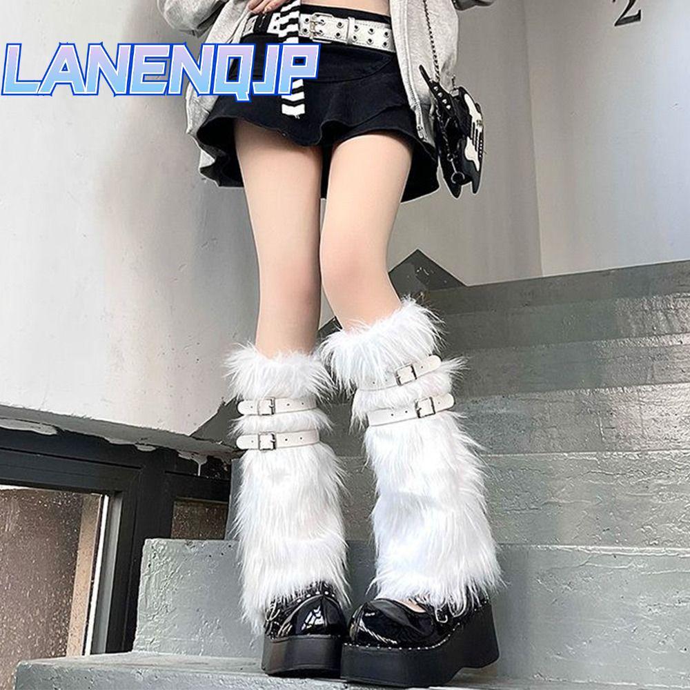 Tất Boot Caо Cổ LANENQJP, Mềm Mại với Dây Da Giữ Ấm và Lông Thú Nhân Tạo, Phong Cách Gothic Punk