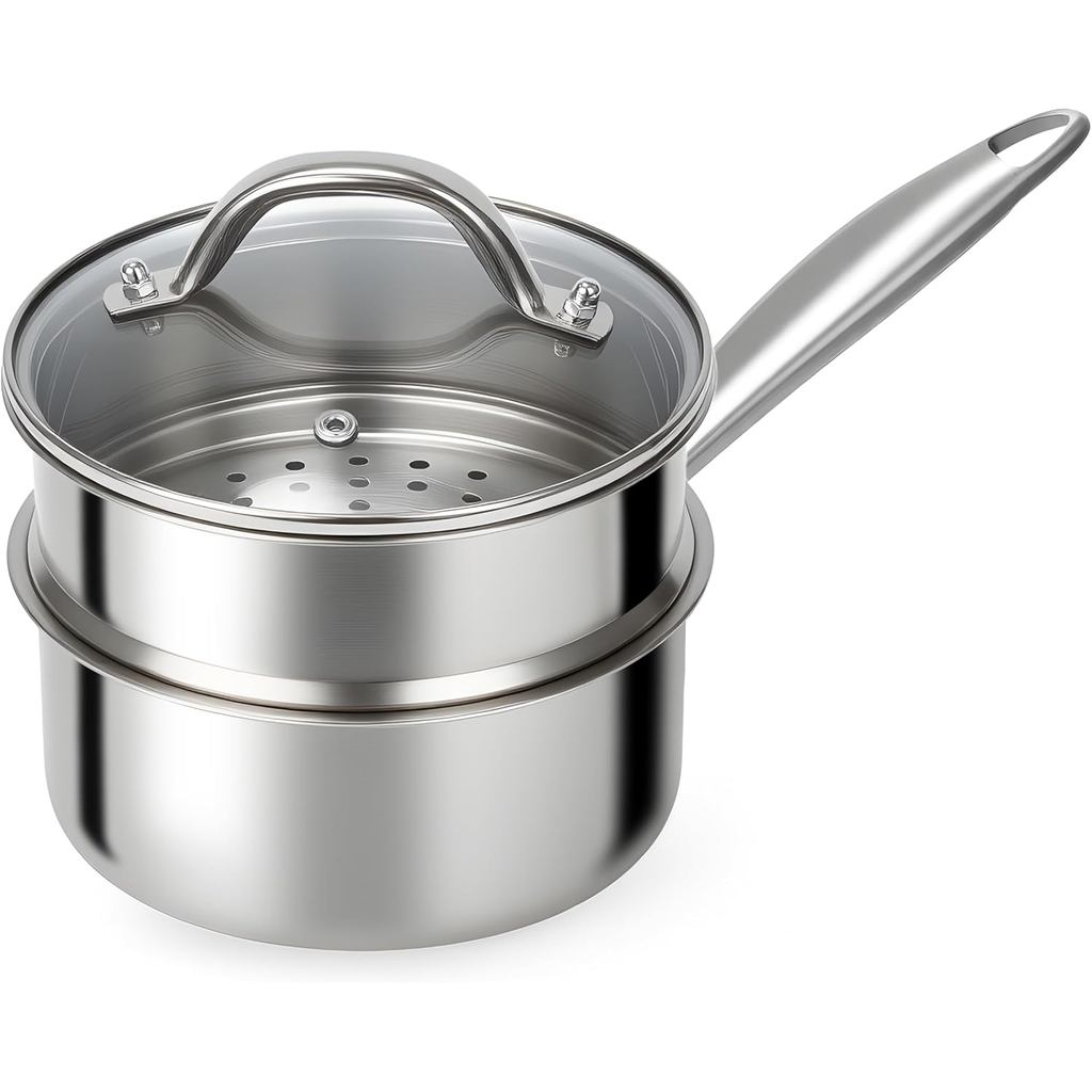 Chảo đựng nước sốt bằng thép không gỉ Ohtomber - Nồi hấp ba lớp 1,5 Quarts để nấu ăn, Nồi nấu nhỏ có