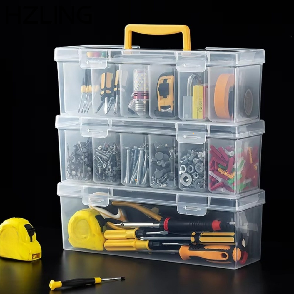 HZLING Multi-compartment Durable Transparent Plastic Tool Box Hardware Tool Storage Box