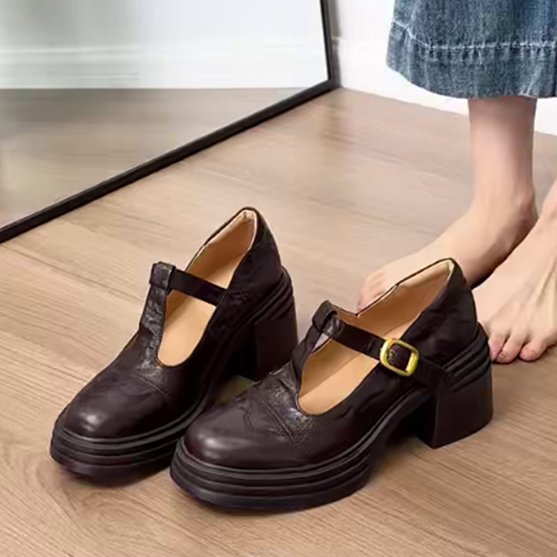 Giày Da Nữ Phong Cách Anh Little London Da PU Bóng Mềm Mũi Tròn Cổ Điển Sang Trọng Đế 3cm MR20 Tachi