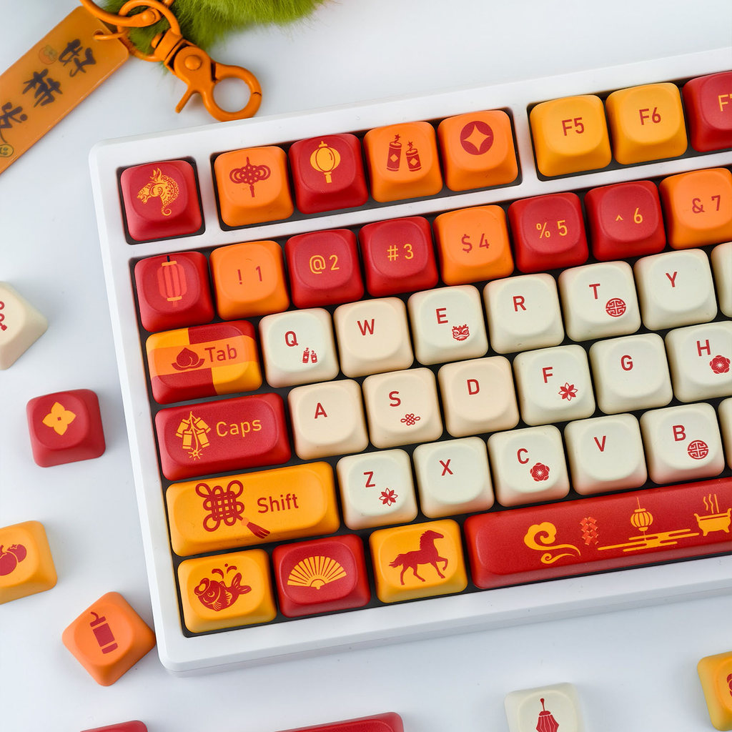 MAIMOOO Năm Ngựa Keycap Đỏ 2026 Năm Mới Keycap MOA Profile 120 Phím PBT Aula F75 F99 RK100 Thuốc Nhu