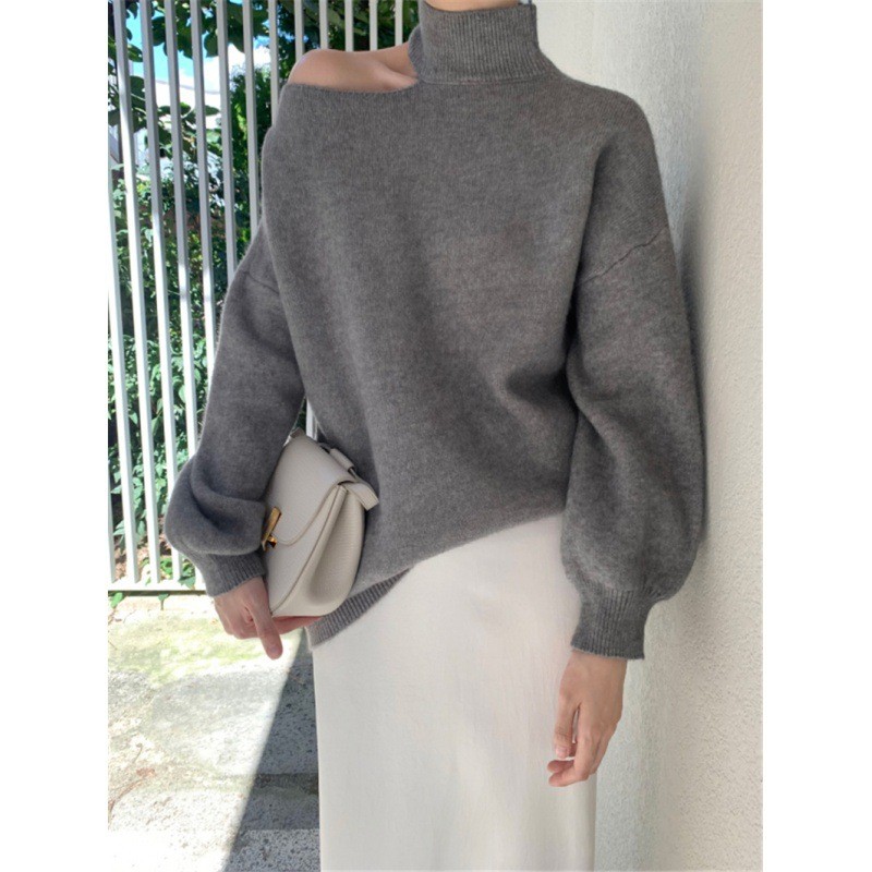 off-shoulder sweater korean women's sweater Áo Len Off-Shoulder Phối Sơ Mi - Thời Trang Thu Đông