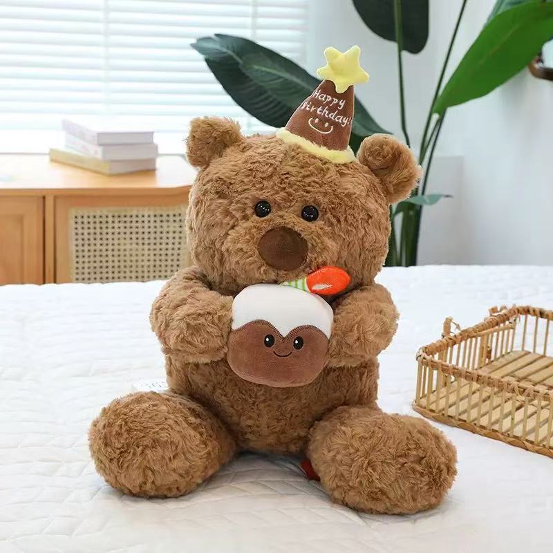Birthday Cake Candle Bear Plush Toy Soft and Cute