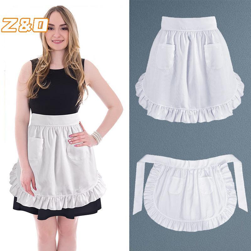 ZO Người Phụ Nữ Nửa Eo Nấu Ăn Nhà Bếp Tạp Dề Ngắn Gothic Người Giúp Việc Ren Gợi Cảm Bla Trắng Yếm L