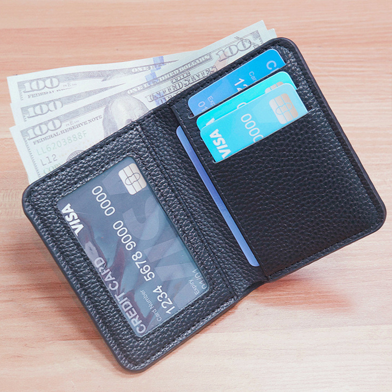 Premium In-Stock#New Men's Short Lychee Pattern Wallet Solid Color Simple Thin Soft Leather Coin Pur