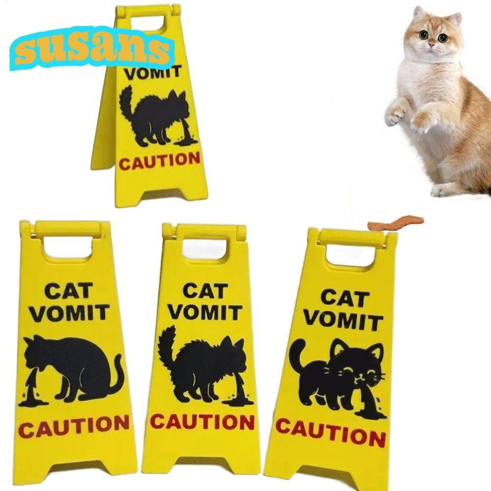 SUSANS Cat Poop Signs, Bright Yellow ABS Caution Overstimulated Desk Sign, Mini Cat Vomit Signs Đồ t