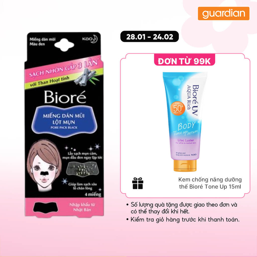 Miếng Dán Mũi Lột Mụn Than Hoạt Tính Biore Hộp 4 Miếng
