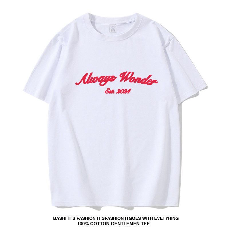 Lingorm Always Wonder Cổ Tròn Cotton T Tay Ngắn Áo Nam / Nữ Cặp Đôi Áo Sơ Mi Ngắn