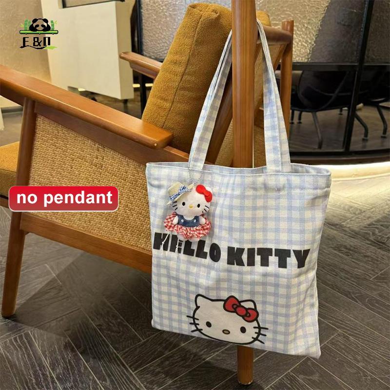 [F & O] Túi Tote Vải Hello Kitty Dễ Thương Hoạt Hình KT Mèo Túi Đeo Vai Femme Túi Xách Dung Tích Lớn