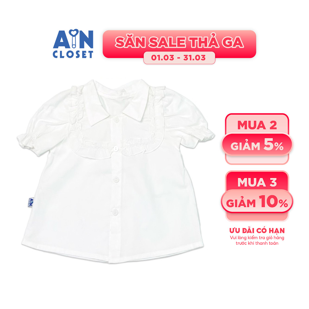 Áo sơ mi trắng ngắn tay bé gái cotton - AICDBGHCRLWR - AIN Closet