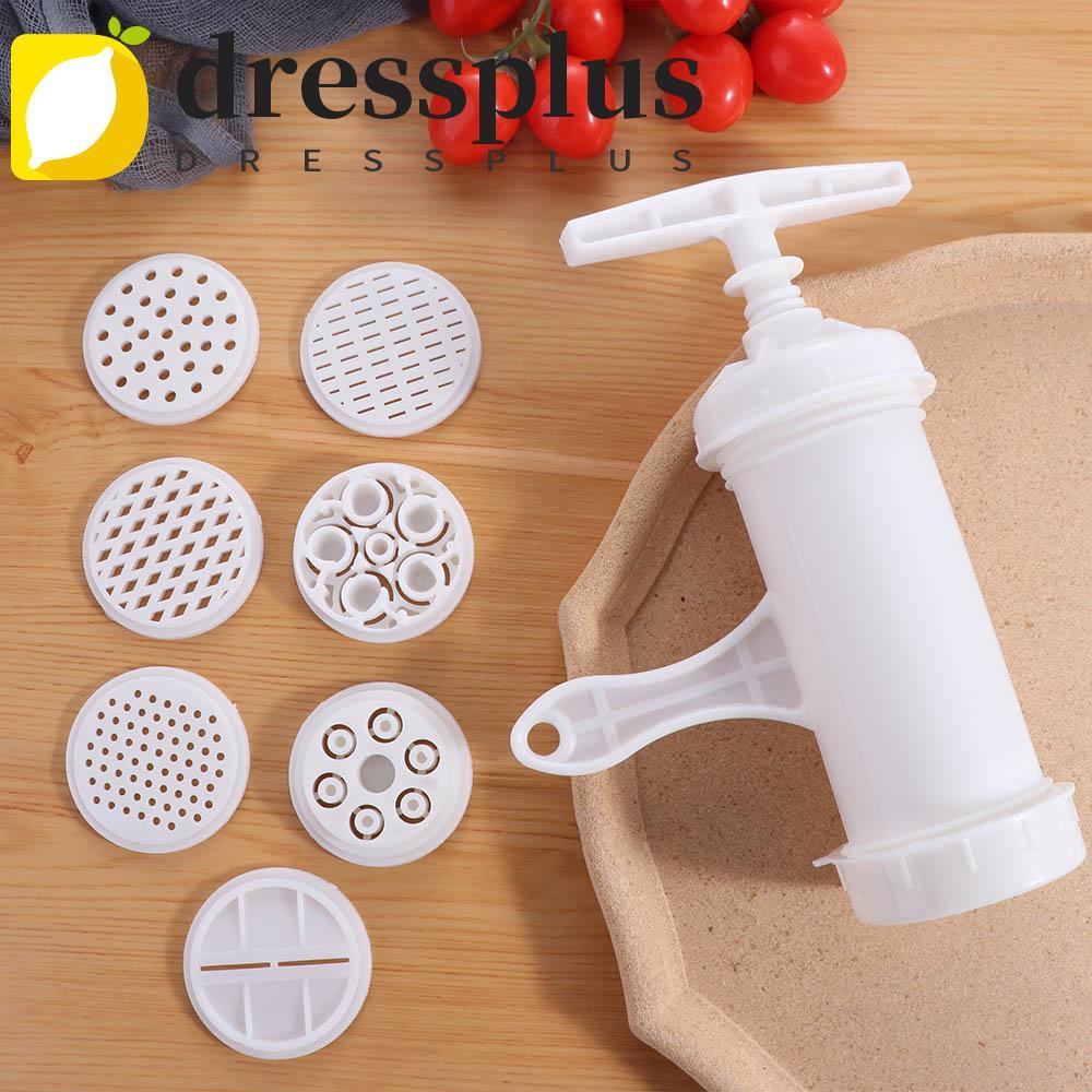 DRESSPLUS Máy ép mì, Máy làm mì ống bằng tay màu trắng, Dụng cụ nấu ăn với 7 khuôn in khác nhau Máy làm mì nhựa Nhà bếp Newbie