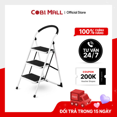 Thang Gấp Thép 3 bậc - Chịu Lực Tốt, Gấp Gọn Tiện Lợi, Tải Trọng 150kg Bền Có Tay Cấm - Cobi Home