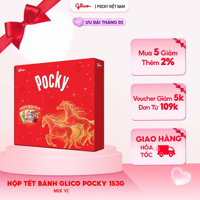 Hộp Tết Bánh Glico Pocky mix vị 153g (Socola - Dâu - Cookies & Cream - Trà xanh)