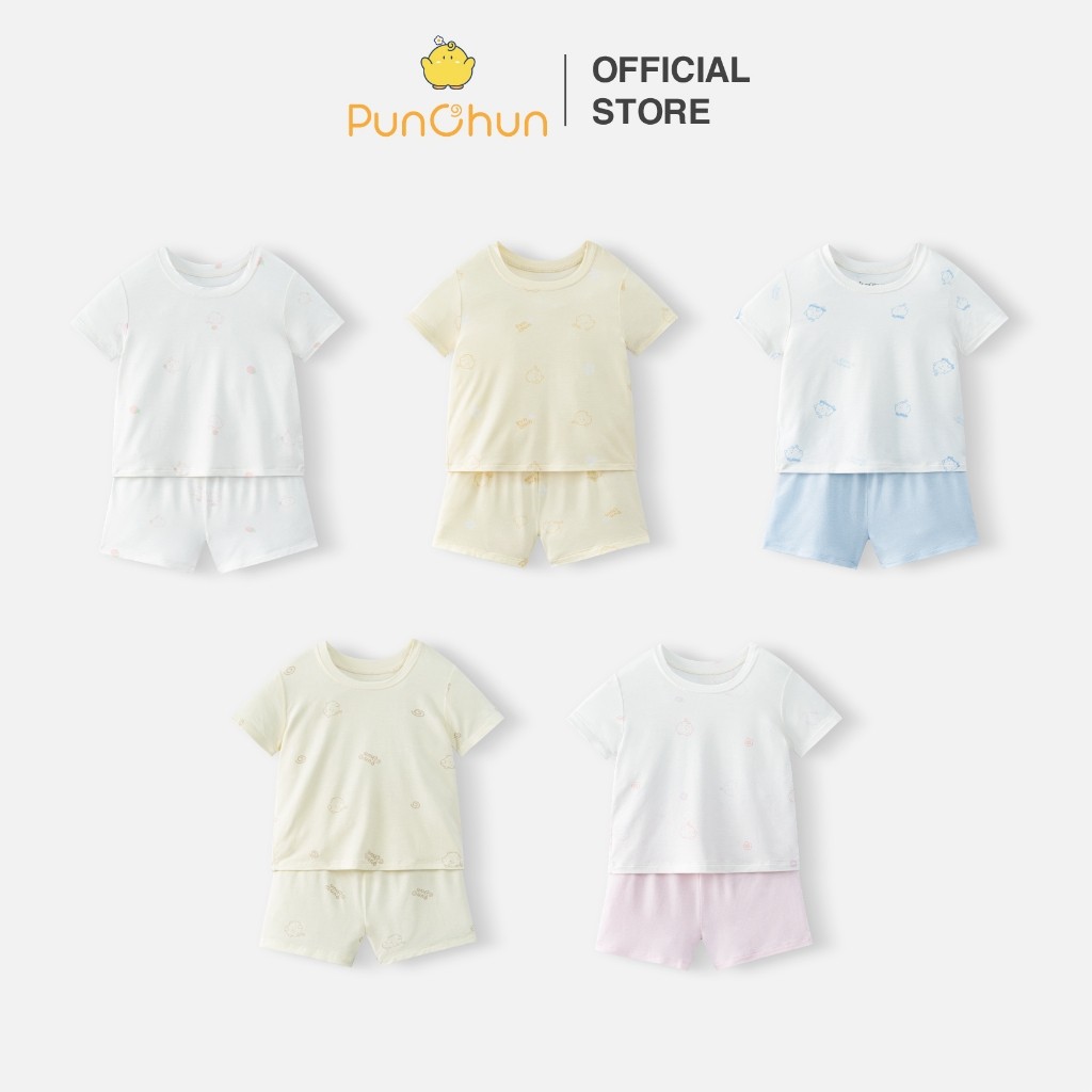 Punchun SS26.T2 Bộ quần áo cộc cổ tròn Punchun Cup cho bé trai bé gái 6M-5Y