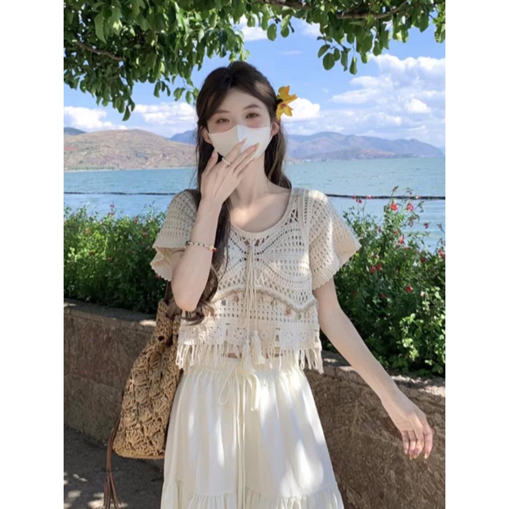 Áo len ngắn tay rỗng Bohemian dành cho nữ Áo len ngắn tay Áo len ngắn tay Bohemian Áo rỗng dành cho 