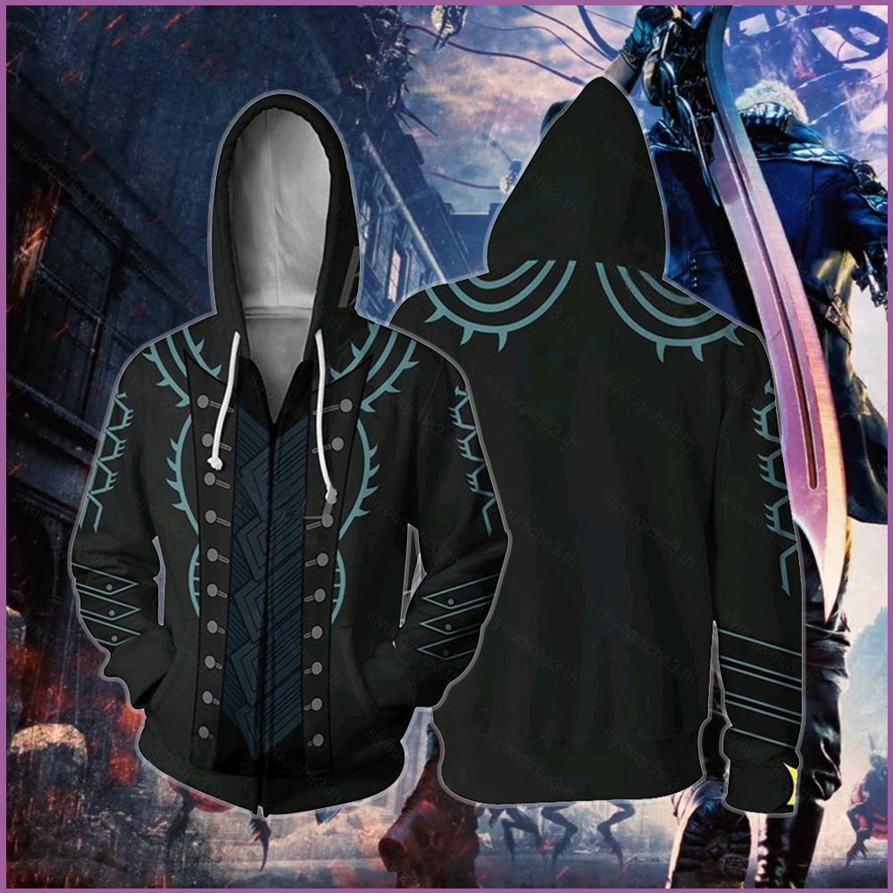 SY3 Áo Khoác cosplay Vergil Devil May Cry 5 unisex, dây kéo, thiết kế 3D