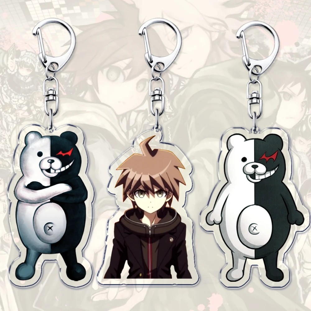 Móc khóa Anime Danganronpa Mica Acrylic Monokuma Makoto Naegi Byakuya Togami trang trí túi xách balo