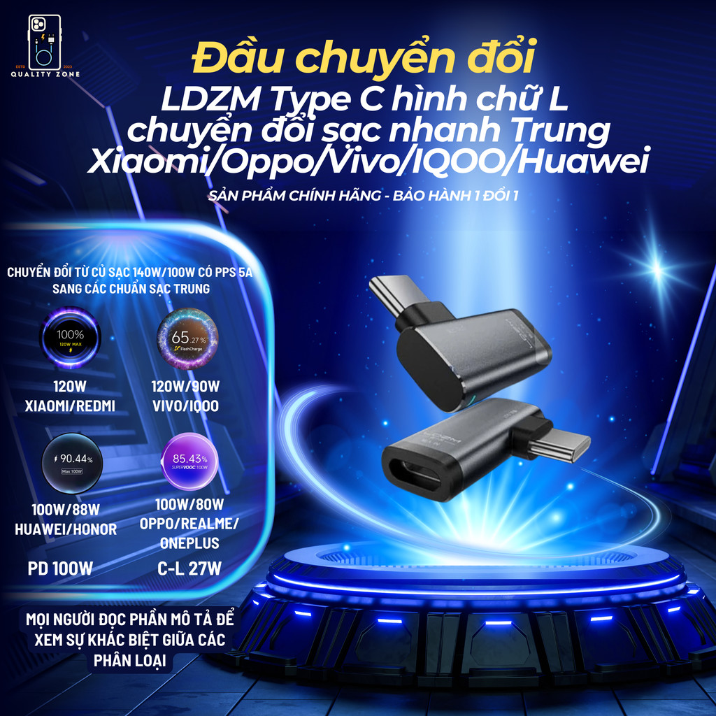 Đầu chuyển đổi LDZM chuyển đổi giao thức sạc PPS sang 120W MITURBO, VIVO FLASH CHARGE, SUPERVOOC