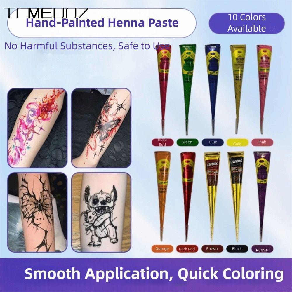 TCMEUOZ Henna Tattoo Cream, Tạm thời Dễ sử dụng Henna Paste Cone, Henna Tattoo Cream Đen Nâu Bán vĩn