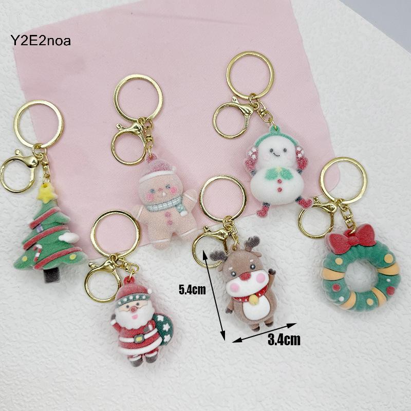 Y2E2noa 2 / 6 Chiếc Móc Khóa Giáng Sinh Hoạt Hình Kawaii Floed Người Tuyết Ông Già Noel Bapa Trang T