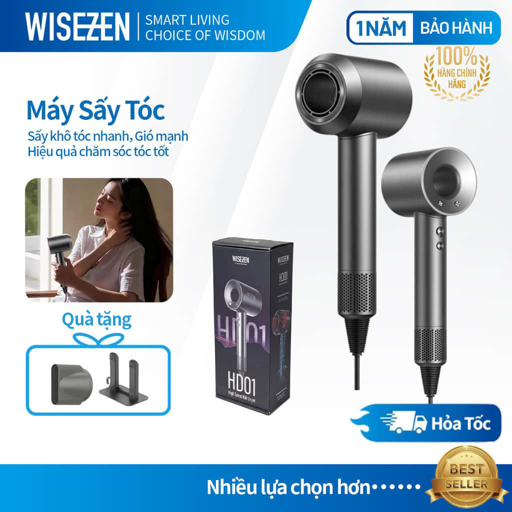 Máy Sấy Tóc Ion âm Wisezen 2 Chiều Nóng Lạnh Đa Chức Năng Công Nghệ Ion Giảm Hư Tổn Tóc Công Suất 1400W