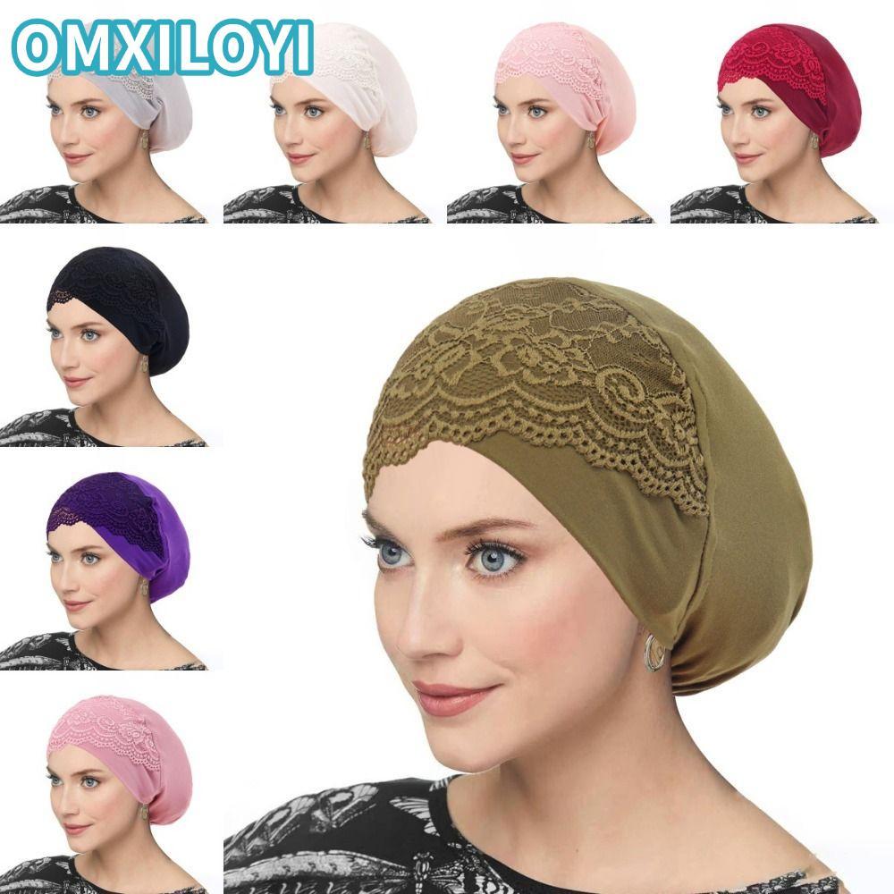 Mũ Hijab ren OMXILOYI, Áo lót Hijab bên trong co giãn mềm mại, Mũ ống Hijab thoáng khí để cầu nguyện
