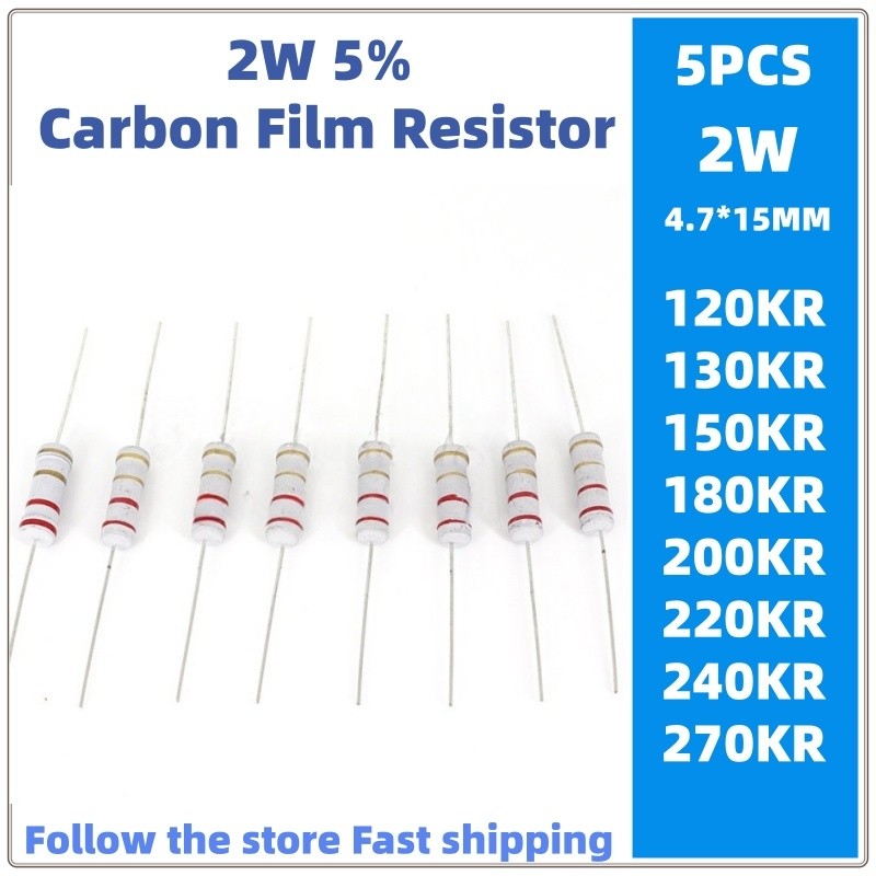 5 Chiếc 2w Phim carbon Điện Trở 5% 120KR 130KR 150KR 180KR 200KR 220KR 240KR 270KR