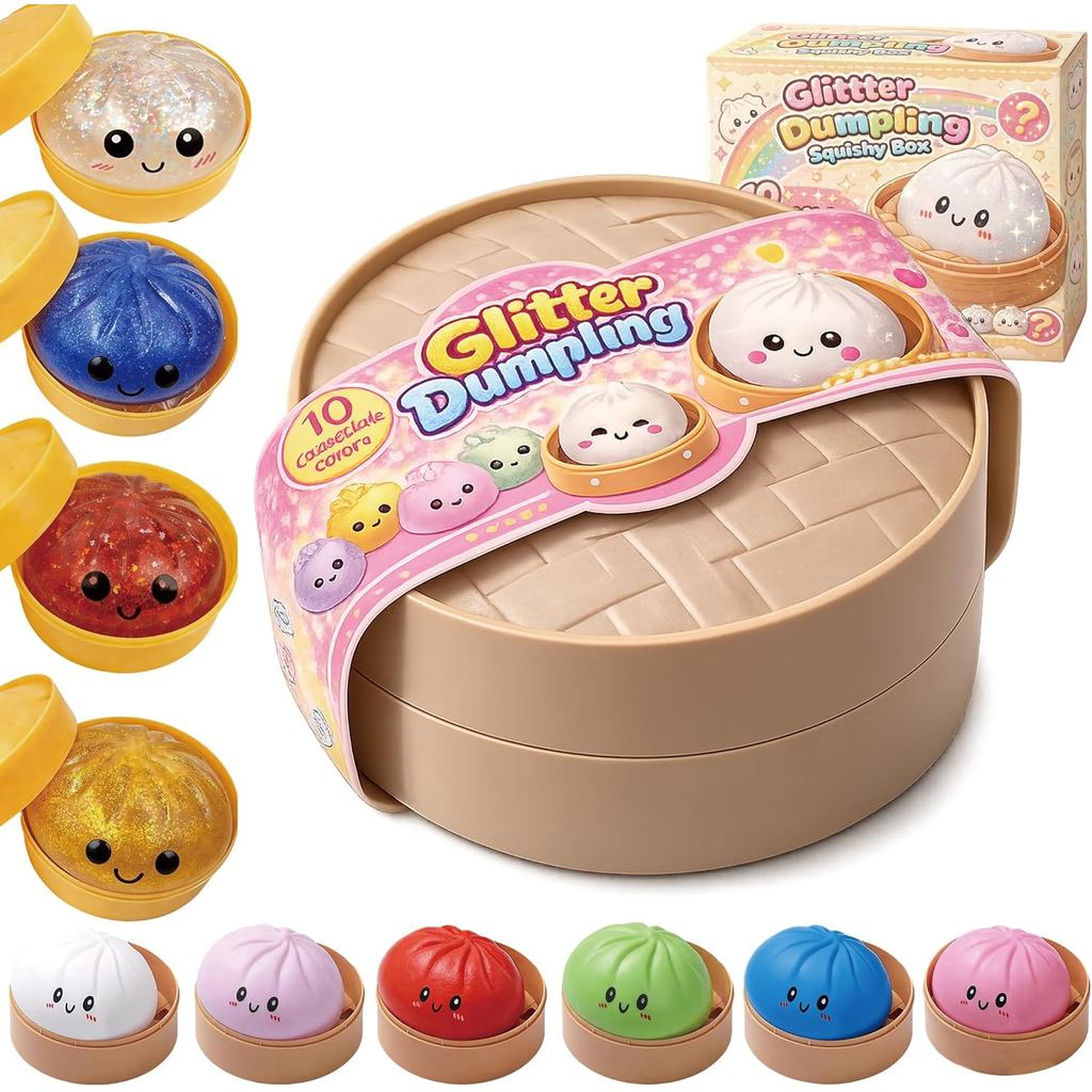 Lấp Lánh Bánh Bao Squishy - Hộp Bánh Bao Lấp Lánh Ngẫu Nhiên, Đồ Chơi Squishy Bánh Bao 10 Màu, Thêm 