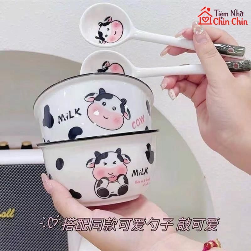 Set 2 Bát Sứ Hình Cute, set 2 bát 2 thìa ăn dặm cho bé. Hàng Đóng Hộp Xốp( Tặng 2 Thìa )