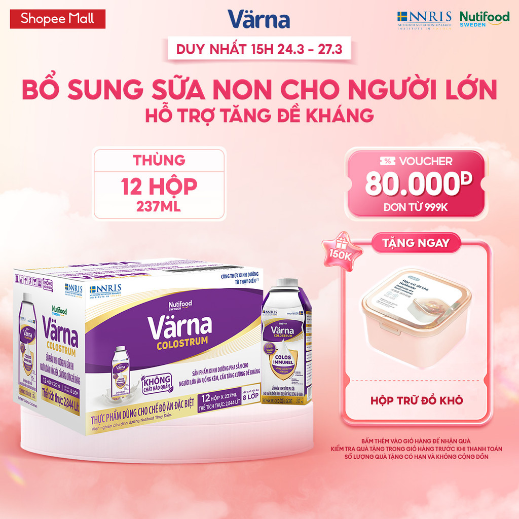 Thùng 12 Hộp Sữa Bột Pha Sẵn Varna Colostrum (12 Hộp GIấy X 237ml) - Bổ Sung Sữa Non Tăng Đề Kháng Cho Người Lớn