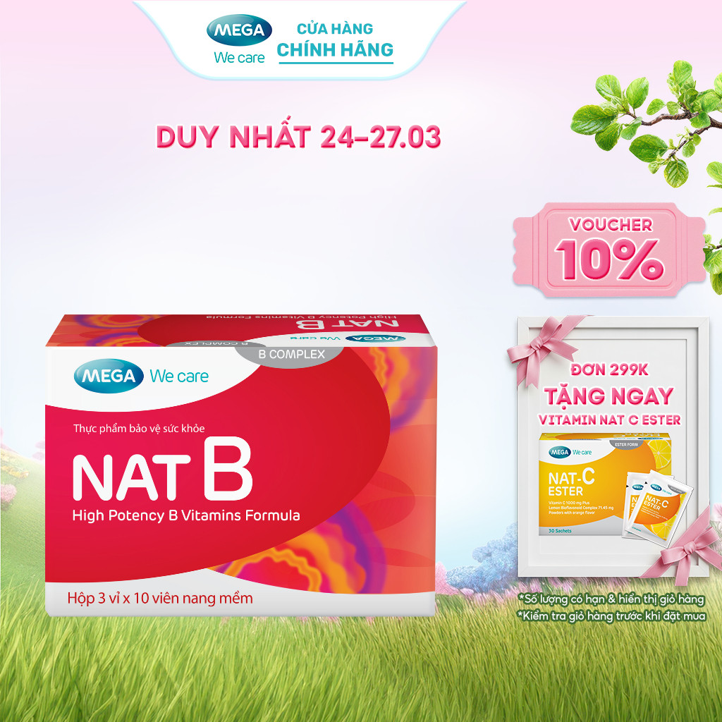 Viên uống bổ sung vitamin B Nat B giúp giảm căng thẳng, mệt mỏi, suy nhược (Hộp 30 viên)