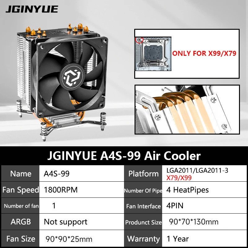 JGINYUE A4S-99 4 Bộ tản nhiệt CPU TDP 150W CPU cho Intel® Bo mạch chủ X79 / X99 LGA2011 / LGA2013 Ổ 