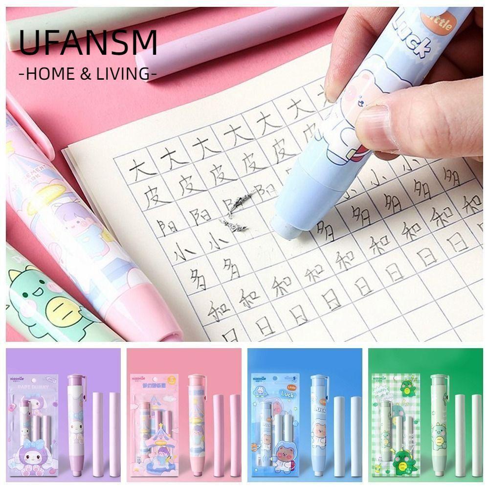 UFASM Pencil Wiping Eraser, Core Replacement With Refills Press Eraser, Creative Cartoon Rubber Scho