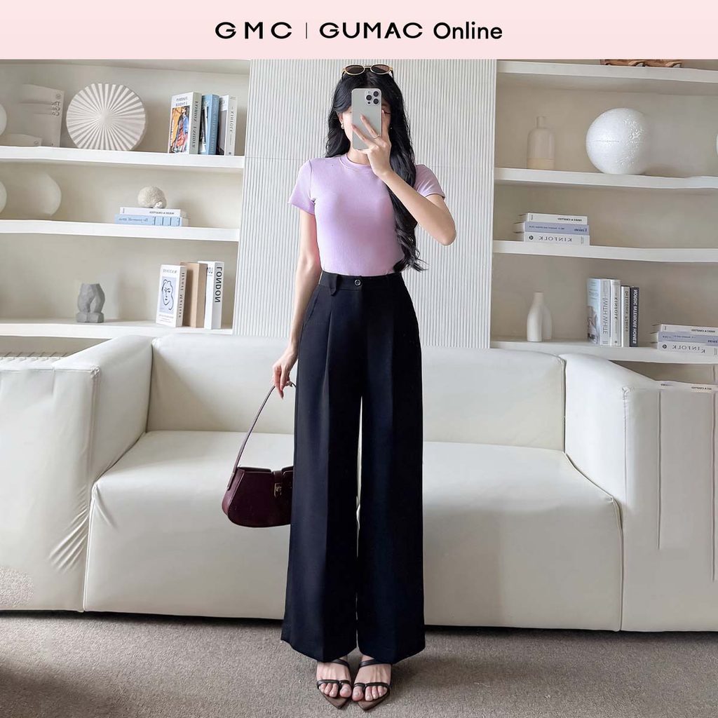 Quần tây nữ form suông có xếp li ở hai bên thân quần, có túi xéo 2 bên thời trang GUMAC LQF1003