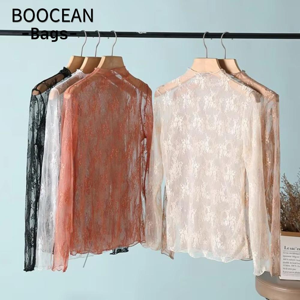 Áo thun lưới sheer màu đen dài tay - BOOCEAN