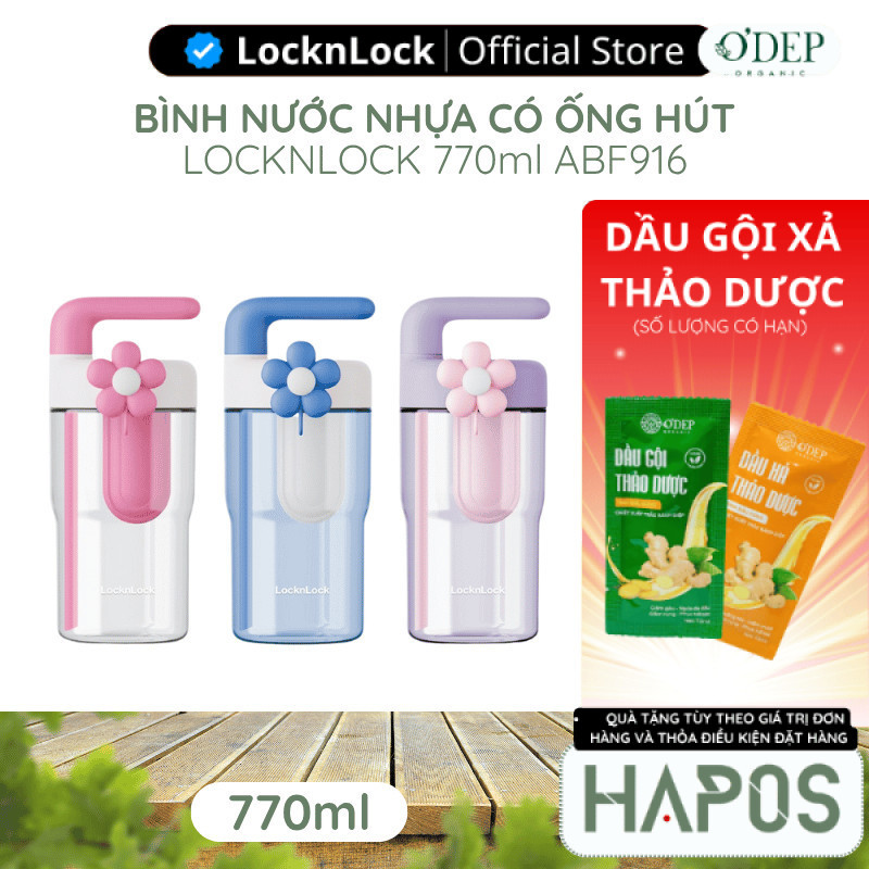 Bình nước nhựa LocknLock 770ml có ống hút và tay cầm Handy Infuser Bottle ABF916, Hàng chính hãng - 