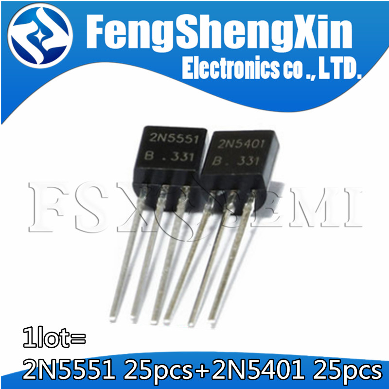 50 Cái / lốc 25 Chiếc 2N5551 + 25 Chiếc 2N5401 TO-92 5551 5401 Transistor