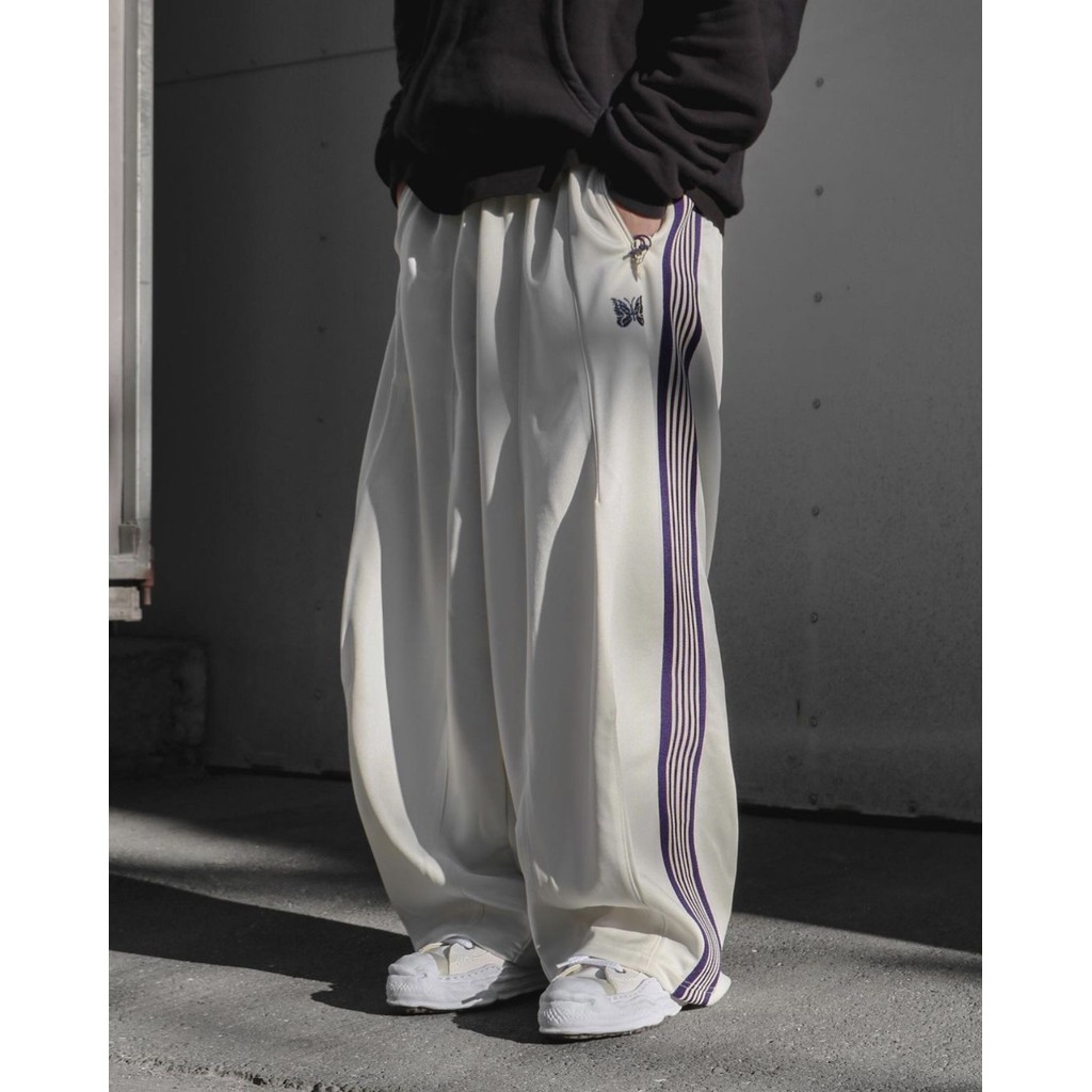 RRZC Needles track Milky white wide-leg straight casual sports lantern pants for plus-size individua