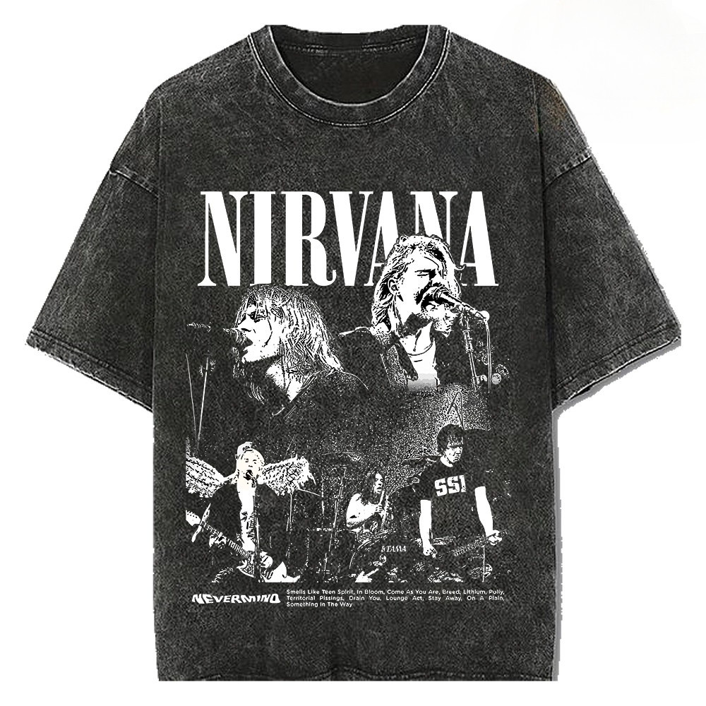 COD (Giao hàng trong 24 giờ)MIEMIE.NIRVANA Band Washed T-Shirt, Pure Cotton, Unisex, Rock and Retro 