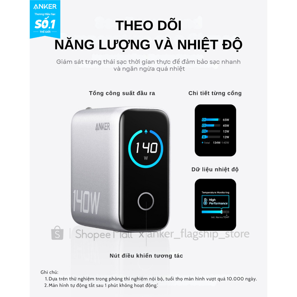 [ANKER] Bộ sạc nhanh Anker ZoLo 140W (4 cổng, GaN) sạc được cho laptop- 3 USB-C PD & 1 USB-A sạc 4 thiết bị - B2697 | BigBuy360 - bigbuy360.vn